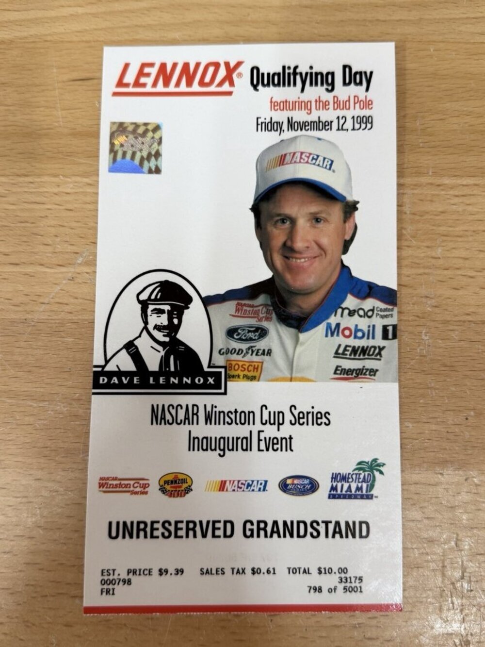 Vintage NASCAR Ticket Stub Homestead Miami 1999 Lennox Qualifying Day Wallace